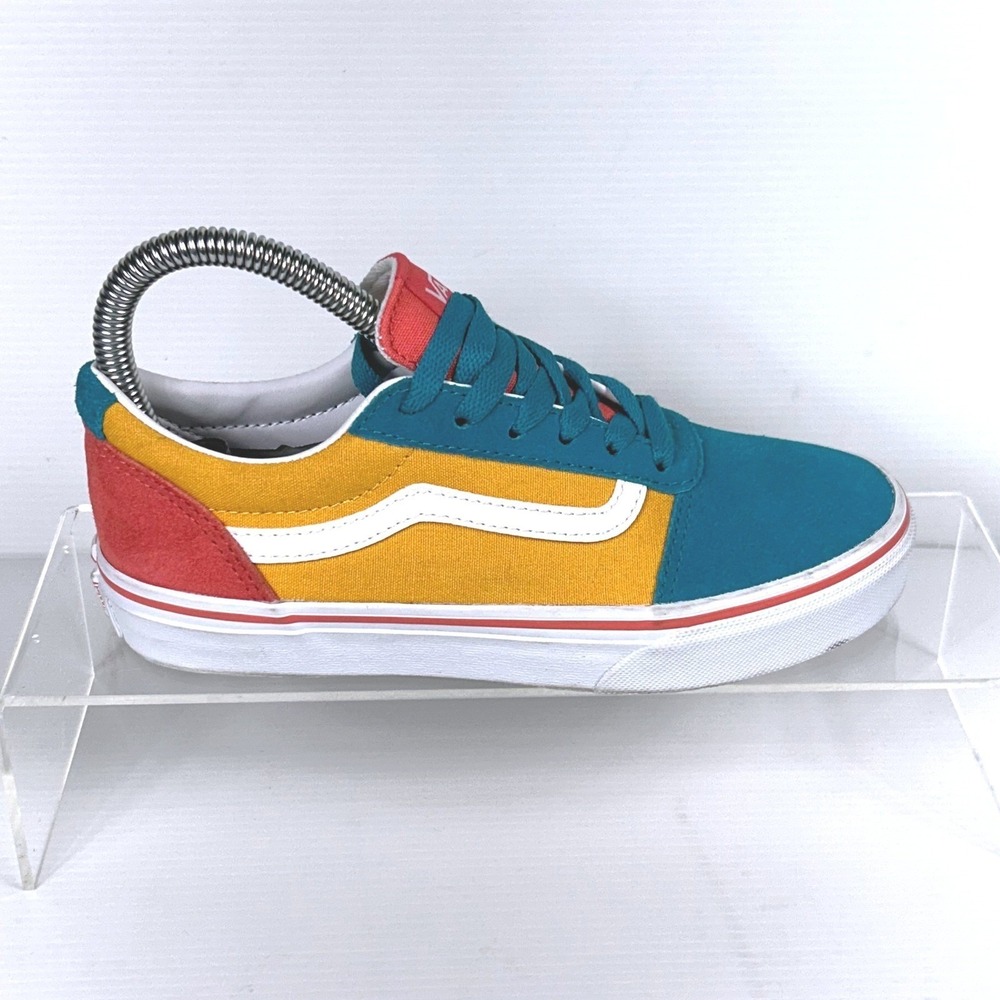 Vans Kids‎ Size 2.5 Ward Low Top Skate Sneakers Teal Purple Gold Red NEW $50